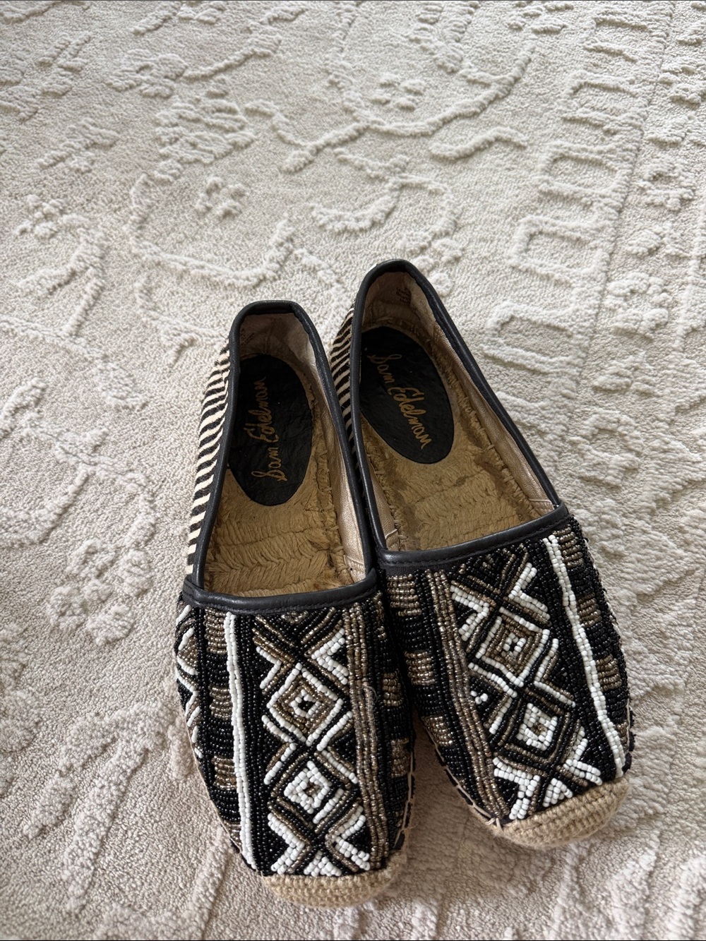 Sam Edelman Black, White & Brown Beaded Slip-On Flats